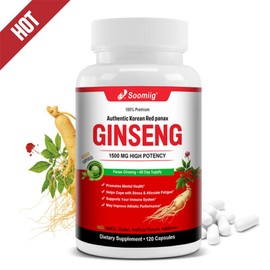 Korean Red Ginseng Capsule - Contains powerful ginsenoside to provide energy, concentration, expressiveness, anti-fatigue, stress relief and immunity enhancement. Vegetarian prescription, 1 piece, 120 servings / 한국홍삼캡슐 - 강력한 진세노사이드가 함유되어 에너지 집중력 표현력 항피로 스트레스 해소 및 면역력 증진 채식 처방, 1개, 120회분