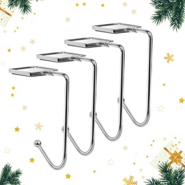LAITER 4 PCS Christmas Stocking Holders for Mantle Hanger for Fireplace Silver Fireplace Table Hooks Anti-Skid Rotatable Desk Holder Long Lightweight Hook for Party Ornaments Gift
