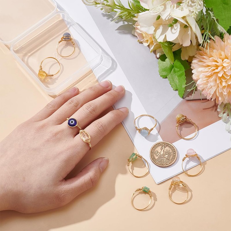 UNICRAFTALE 10Pcs 10 Styles Chakra Crystal Rings Adjustable Gemstone Rings