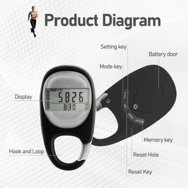 3D Step Counter Pedometer Step Counter Pedometer Hook Closure Step Counter for Walking Memory 7 Days of Walking Data Suitable for Exercise, Fitness, Activity, Calories