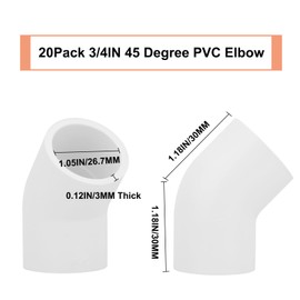 20Pack 3/4" 45 Degree PVC Elbow Pipe Fitting Connector (Socket x Socket) Furniture Build Grade SCH40 3/4 Inch 45 Degree Elbow PVC Corner Adapter for Home Sewer Plumbing Water Line