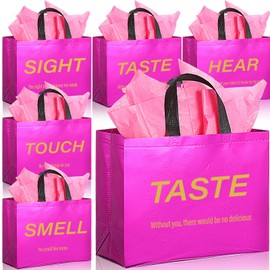Sweetude 5 Senses Gift Bags for Him Her with Handles Tissue Paper Five Senses Gift Bags for Back to School Wedding Party(Hot Pink)