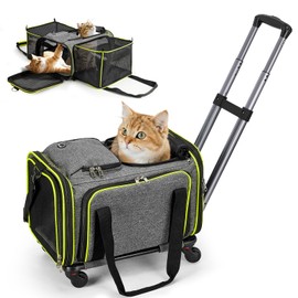 Feestars Cat Carrier with Wheels Under 13 lbs, Rolling Pet Carrier Airline Approved for Kitty and Small Dog, Cat Bag Carrier Stroller,Expandable Soft Sided Pet Carrier for Travel, Camping and Trip