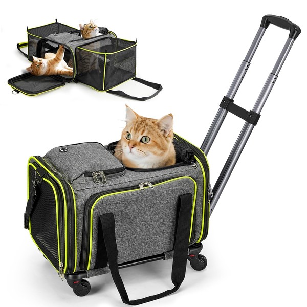 Feestars Cat Carrier with Wheels Under 13 lbs, Rolling Pet