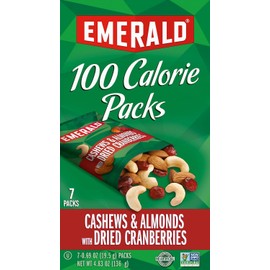 Emerald Nuts Cashews and Almonds with Dried Cranberries 7 Ct (1-Pack) | 100-Calorie Individual Packs of Nut Blend and Dried Fruit | Kosher Certified, Non-GMO, Contains No Artificial Preservatives, Flavors or Synthetic Colors