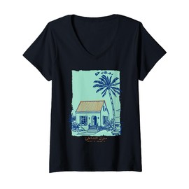 Womens Dubai UAE Souvenir Vintage Arabian Gulf Art V-Neck T-Shirt