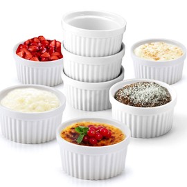 Dimono® Dessert Bowls Creme Brulee Souflee Moulds, Casserole Dish with 170 ml for Desserts, Muffins, Pies, Set of 8 (White)