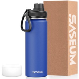 SASEUM Sport Water Bottle 22oz Stainless Steel Double Wall Vacuum Thermal Mug with Leak Proof Spout Lids, Wide Mouth Metal Insulated Water Jug for Gym and Travel（Navy）