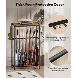 Whoonba Guitar Stand, Multiple Guitar Rack Holder with Top Storage Shelf for Acoustic, Electric Guitar, Bass, Guitars Display Rack for 7 String Instruments, for Home, Stage, Studio Music Room, Black