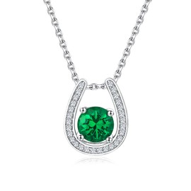 AGRULE Emerald Green Stone Pendant with 925 Sterling Silver Chain May Birthstone Charm Jewelry Diamond Horseshoe Necklace for Women