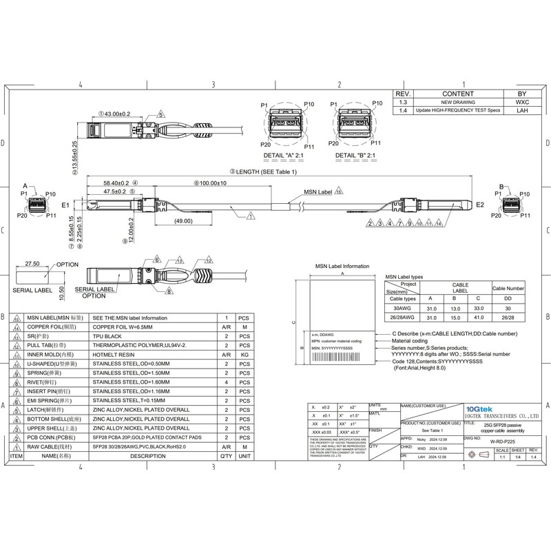 10Gtek 25G SFP28 DAC Cable 0.25 m (0.8 ft), 25GBASE-CR
