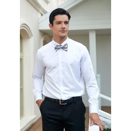 HISDERN Bowties for Men Sliver Bow Tie Self Tie Stripe Bowtie Handkerchief Set Adjustable Formal Tuxedo Grey Striped Bowties & Pocket Square Wedding