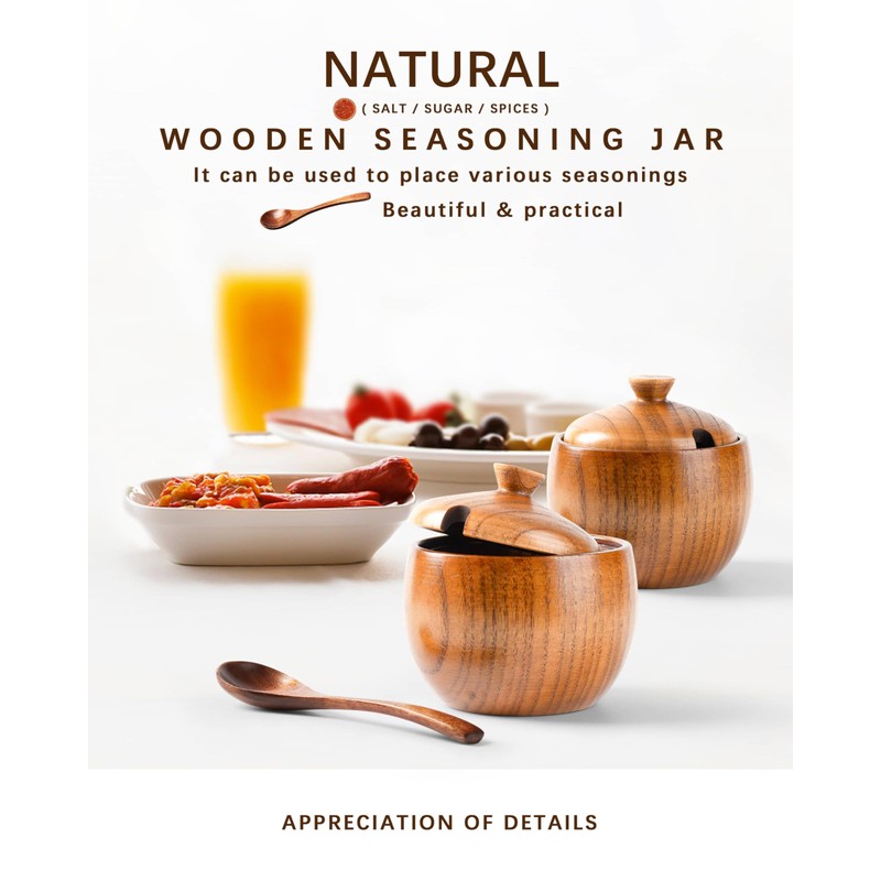 Hefild Jujube Wood Salt Container for Countertop, 6 Ounces Capacity