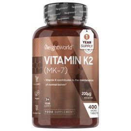 Vitamin K2 MK7 200mcg - 400 Vegan K2 Vitamin Tablets (Not Vitamin K2 Capsules) - 1+ Year Supply - High Strength Vitamin K Supplement as Menaquinone - Gluten-Free Vit K2 Bone Supplement for Men & Women