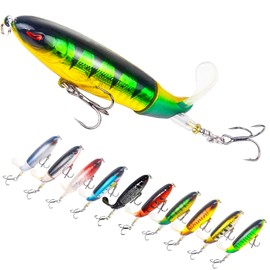 Bnque 10Pcs Fishing Lures for Bass, Whopper Lures Kit, Top Water Fishing Lures with BKK Hooks, Popper Floating Lure for Bass Catfish Pike
