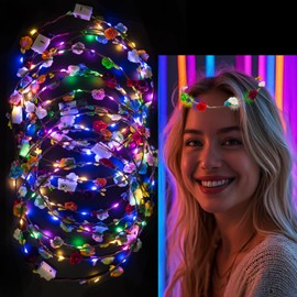 12 Pcs LED Flower Headband, Light up Flower Crown Garland Headdress Floral Headpiece, Glow in The Dark Party Supplies for Women Hair Accessories
