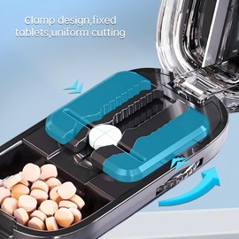 Portable Pill Cutter, Splitter for Tiny Small and Large Pills,1/2,1/3,1/4 Cutter with Stainless Steel Blades and Storage Box (Black)