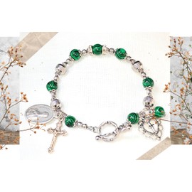 Saint Monica Augustine Rosary Bracelet in Malachite and Stainless Steel Beads, May Birthstone Beads, for Catholic Mom, Jewelry, Confirmation, Birthday Gift, Wedding, Or Customize
