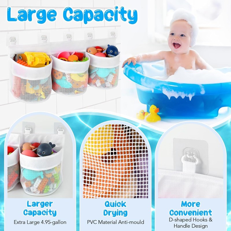 XNBTFK Large Bath Toy Storage Organizer with 3 Compartment Large