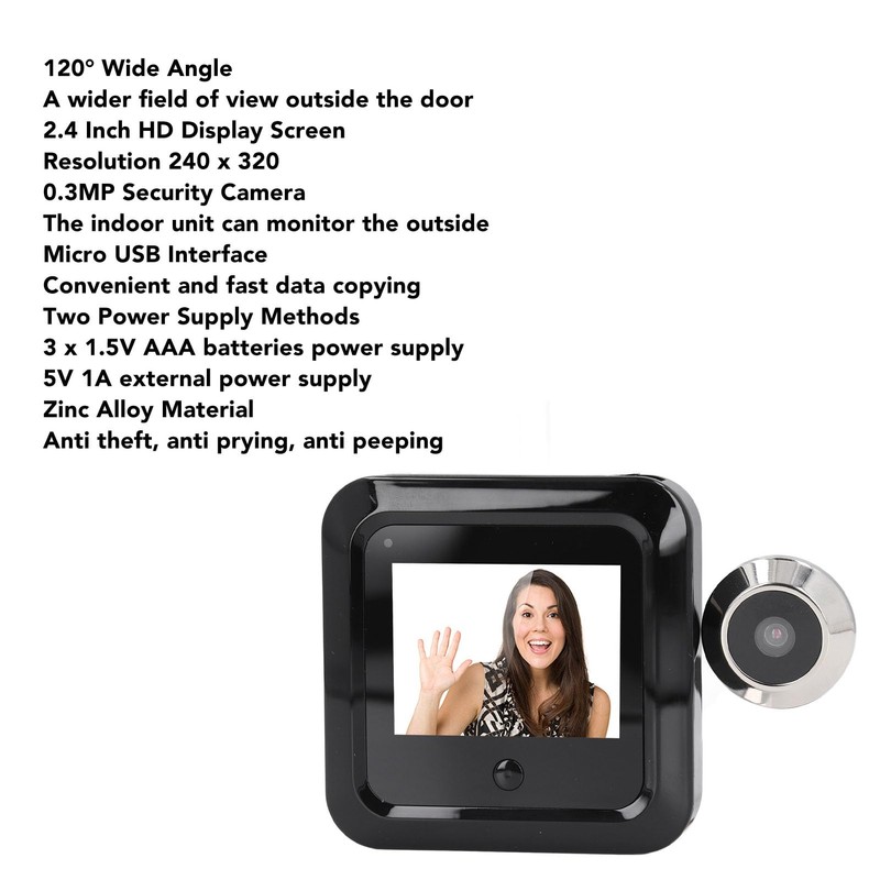 Digital Door Viewer, 2.4in Screen Monitor 0.3MP Camera 120 Degree