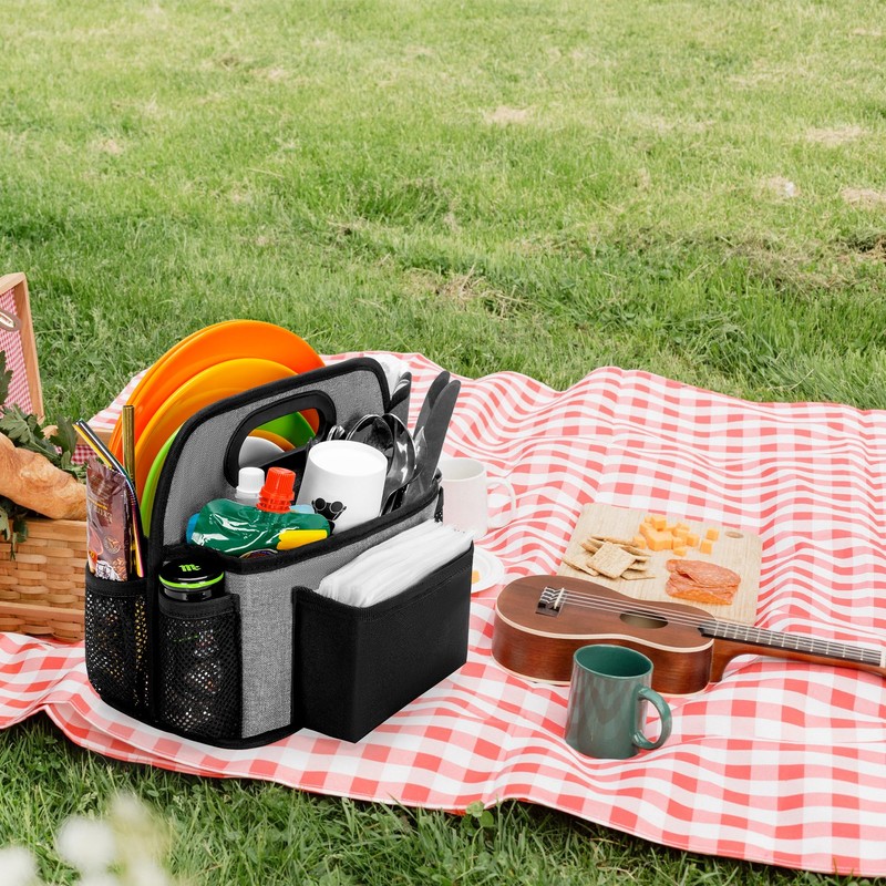HODRANT Camping Utensil Bag, Paper Plate Storage Bag with 4