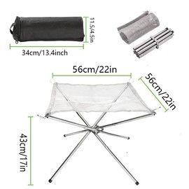 ibforcty Portable Foldable Outdoor Camping Fire Pit, 304 Stainless Steel Mesh Fireplace Picnic Campfire Fire Pit Wood Burning with Carry Bag for Patio, Camping Backyard and Garden (L (56cm*56cm*43cm))