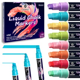 Jumbo Liquid Chalk Markers Pens, 8 Colors with 10mm 3 in 1 Nib Thick Wide Tips, Dry Erase & Wet Erase Pastel Chalk Marker Pen for Glass, Window, Cars, Mirror, Chalkboard, Whiteboard, Blackboard Signs