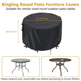 Kingling - Juego de fundas para muebles de patio, redonda para muebles de exterior, resistente al agua, mesa de patio y silla, color negro, 42 pulgadas de profundidad x 28 pulgadas de alto