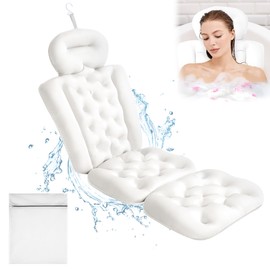 Luxury Full Body Bath Pillow for Bathtub, Bath Pillows for Tub with Mesh Laundry Bag & Non-Slip Suction Cups, Cushion for Bathtub Headrest Neck Back Support - 5D Air Mesh & Quick Drying | White