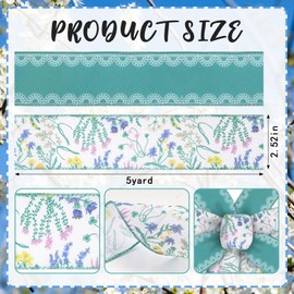 ALIBBON 2 Rolls 2.5" × 5 Yd Spring Flower Ribbons Sage Green White Lace Wired Edge Burlap Ribbons Pink Yellow Purpel Floral Leaves for Spring Wreath DIY Crafting Gift Wrapping Party Decoration