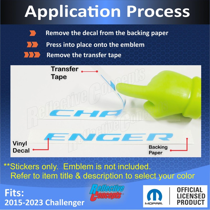 Reflective Concepts Challenger Grille Emblem Overlay Decal - 2015-2023 Challenger