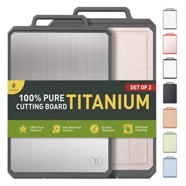 2 Packs Pure Titanium Cutting Boards for Kitchen Chopping Board with Handle Large Big Small Kitchen Meat Butcher Block 2 in 1 Titanium and Wheat Straw PP Not Wood Bamboo Plastic Silicone Grey/Beige