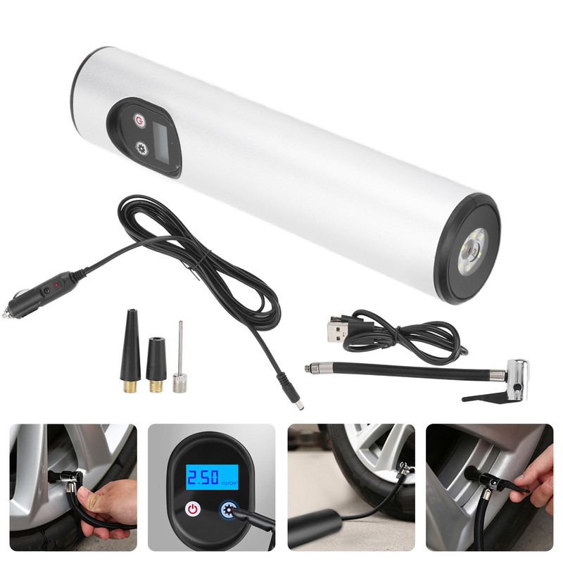 Cordless Air Pump Portable Multifunctional Rechargeable Digital Display Lighting InflatorSilver