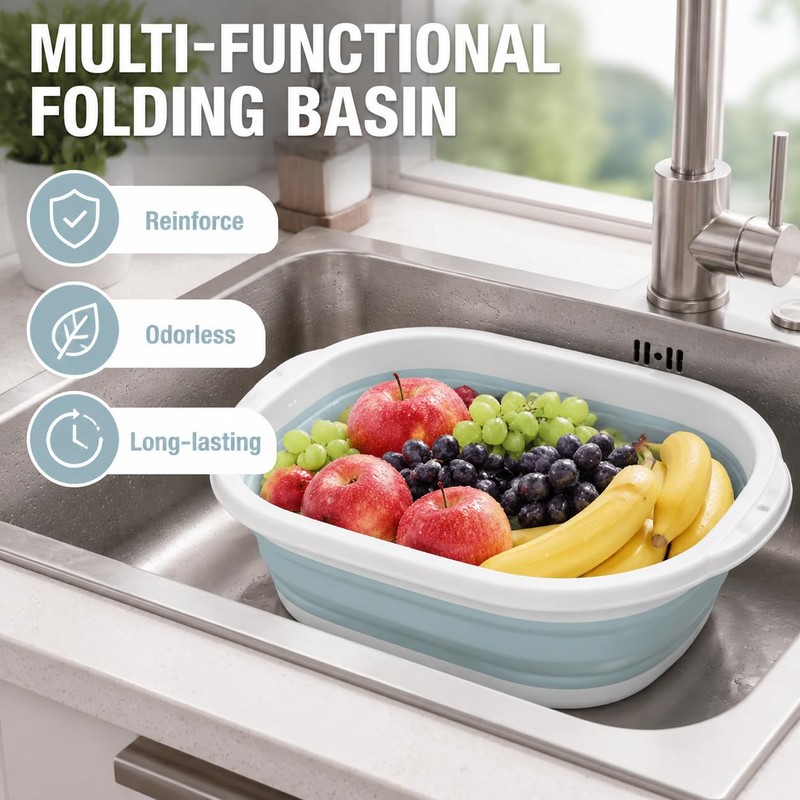 Admygo Thickened Collapsible Washing Up Bowl, Space Saving Camping Sink