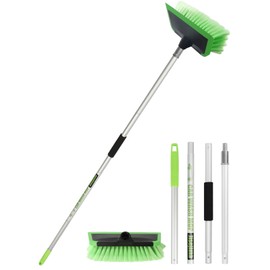 2 in 1 Car Wash Brush with Squeegee PBT Soft Bristle Truck Scrub Detail Brush 60” 151cm with Adjustable Long Handle for Interior Exterior Car Truck RV Boat Deck House Siding Cleaning Sweep Snow