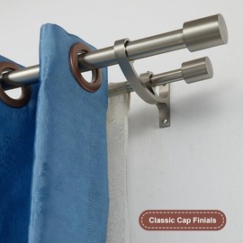 Brushed Nickel Double Curtain Rods 72-144" (6-12ft), Decorative Double Window Drapery Rod with Cap Finials, 1 Inch Front and 5/8 Inch Back Heavy Duty Double Window Rods, Adjustable Dual Curtain Rod