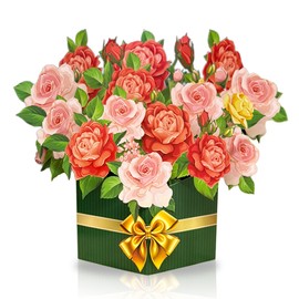 Rose Bouquet Pop Up Cards with Blank Notecard & Envelope, Flower Bouquet Greeting Cards, 3D Flower Popup Greeting Cards, Birthday Gifts Card Anniversary Card for Wife, Girlfriend