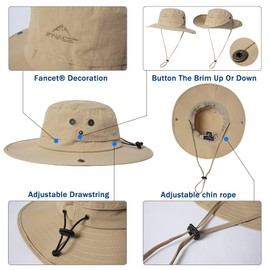 Comhats Sun Hat Men Wide Brim UV Safari Bonnie Hats for Summer Outdoor Hiking Fishing Walking, Waterproof & Windproof Khaki M/L
