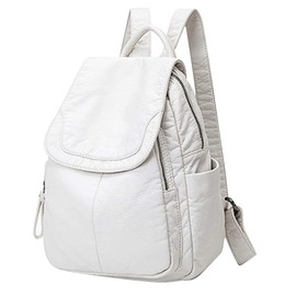 Kopinma Casual Backpack Women's Soft Leather Backpackk Washed Leather Backpack Girls Travel Small School Bag, White