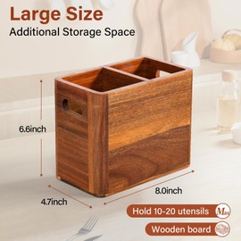 VIDUTC Utensil Holder for Kitchen Counter - 2 Compartment Utensil Holder for Kitchen Counter or Wall, Farmhouse Wooden Spoon Organizer for Storage Spoons, Spatulas, Acacia Rustic Container