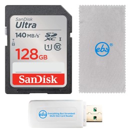 SanDisk 128GB Ultra SDXC Memory Card Works with Nikon Coolpix L340, B500, A10, L32, S7000 Camera (SDSDUNB-128G-GN6IN) Bundle with Everything But Stromboli Multi Slot Card Reader & Micro Fiber Cloth