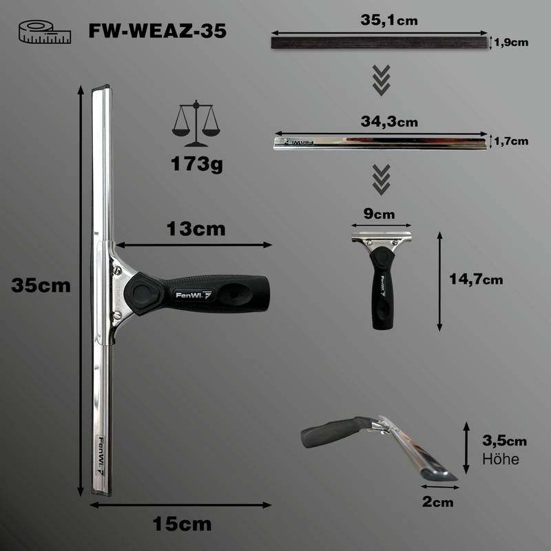 FenWi Window Squeegee with Rubber Lip 35 cm Wide /