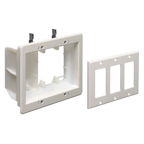 Arlington TVBU507-1 TV Box Recessed Outlet Wall Plate Kit, 3-Gang, White, 1-Pack