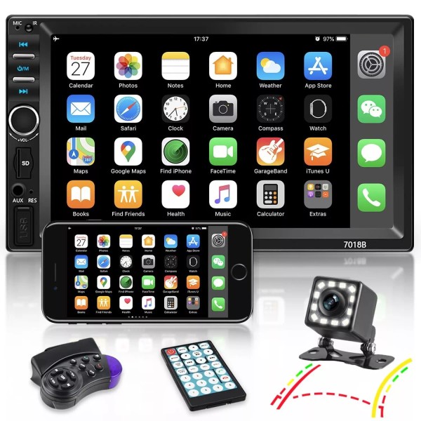 Nhopeew Double Din Car Stereo with Bluetooth and Backup Camera