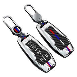 KUNIO Luminous Effect Key Fob Cover Fit for Ford F150 Explorer Fusion Titanium Edge Mustang Edge Fit for Lincoln MKC MKZ 2015-2018 Carbon Fiber Key Holder Keyring Key Fob Protector 5 Button A Silver