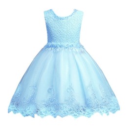 DreamHigh Vestido de noche adornado con perlas bordadas florales para niña de 3 a 10 años, Azul-cielo, 6