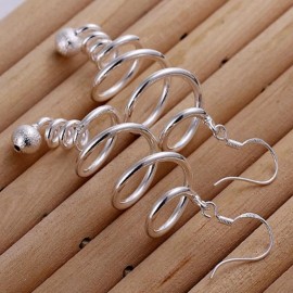 Womens 925 Sterling Silver Twist Spiral 50mm Long Drop Dangle Earrings #E101