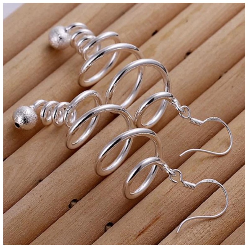 Womens 925 Sterling Silver Twist Spiral 50mm Long Drop Dangle