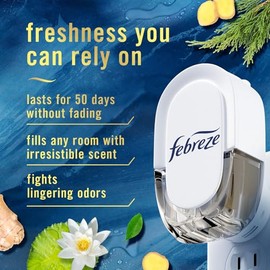 Febreze Ambientadores enchufables, océano, eliminador de olores, repuesto de aceite perfumado, 3 unidades