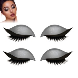 Lazy Eye Shadow Eyelash Patch,New Eyeshadow Eyelash Stickers,3-in-1 Self-Adhesive Reusable Fast Eye Makeup Stickers with False Lashes, Shadow,for Party, Prom,2 Pairs(Silver)